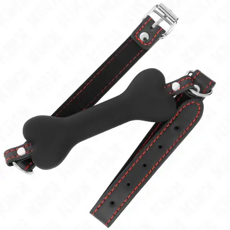 KINK Black Bone Silicone Gag 12 cm - Adjustable Vegan Leather Strap