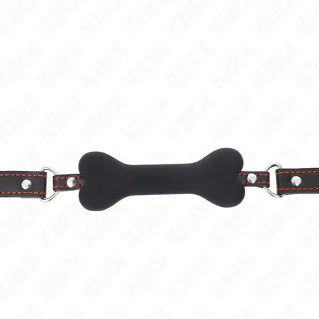 KINK Black Bone Silicone Gag 12 cm - Adjustable Vegan Leather Strap