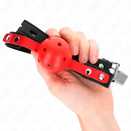 KINK Crveni Šuplji Silikonski Kuglasti Gag 4cm sa Podesivom Crnom Trakom 37-52cm