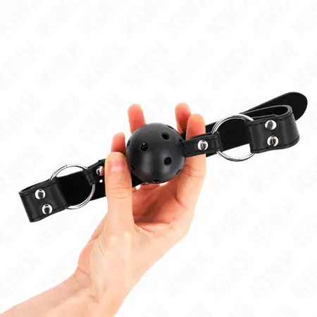 KINK Prozračni Kuglasti Gag 4cm Dvostruki Rivet Crni Podesiv 42-58cm
