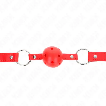 KINK Prozračni Kuglasti Gag 4 cm Crveni - Podesiva Veganska Kožna Traka 42-58 cm