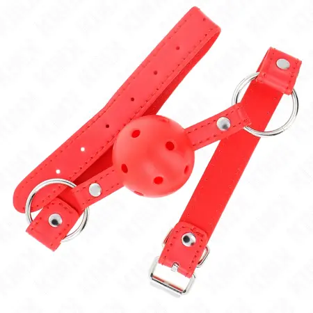 KINK Prozračni Kuglasti Gag 4 cm Crveni - Podesiva Veganska Kožna Traka 42-58 cm