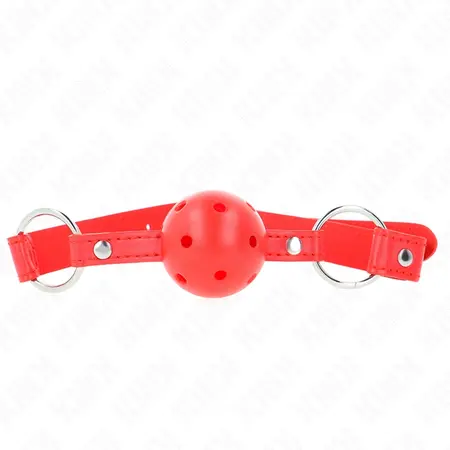 KINK Prozračni Kuglasti Gag 4 cm Crveni - Podesiva Veganska Kožna Traka 42-58 cm