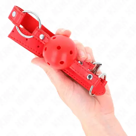 KINK Prozračni Kuglasti Gag 4 cm Crveni - Podesiva Veganska Kožna Traka 42-58 cm
