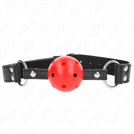 KINK Podesivi Prozračni Kuglasti Gag 4cm, Kožna Traka, Crna, 42-58cm