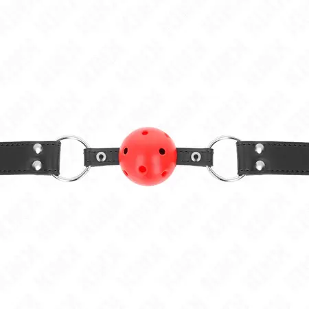 KINK Podesivi Prozračni Kuglasti Gag 4cm, Kožna Traka, Crna, 42-58cm