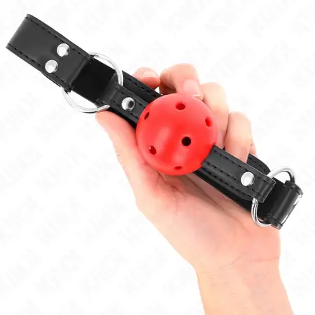 KINK Podesivi Prozračni Kuglasti Gag 4cm, Kožna Traka, Crna, 42-58cm