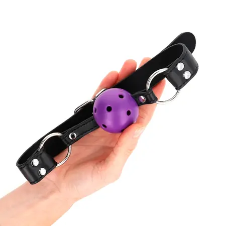 KINK Prozračni Kuglasti Gag 4cm Ljubičasti - Podesiva Dvostruka Rivet Traka 62.5cm