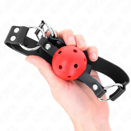 KINK Prozračni Kuglasti Gag 4cm Dvostruki Rivet Podesiv Crveni 42-58cm