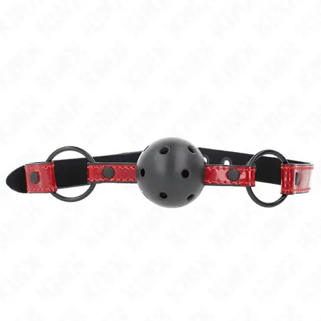 KINK Sjajni Kožni Kuglasti Gag 4.5cm - Podesiva Veganska Traka, Crna