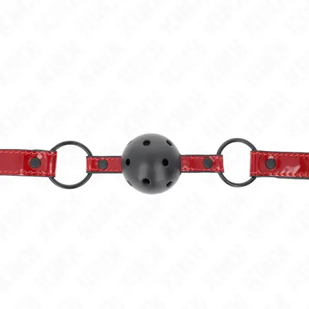 KINK Sjajni Kožni Kuglasti Gag 4.5cm - Podesiva Veganska Traka, Crna