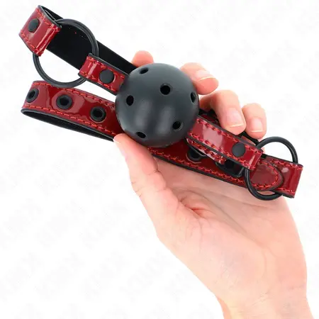 KINK Sjajni Kožni Kuglasti Gag 4.5cm - Podesiva Veganska Traka, Crna