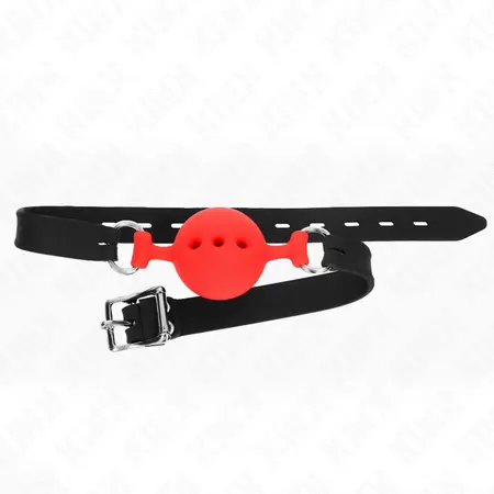 KINK Silikonski Ball Gag Crveni M - Podesivi kaiš 35-51 cm, Lopta 4.5 cm