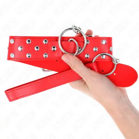 KINK Ogrlica sa zakovicama Crvena podesiva 36-50 cm sa D-ring akcentom