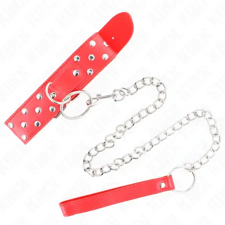 KINK Ogrlica sa zakovicama Crvena podesiva 36-50 cm sa D-ring akcentom
