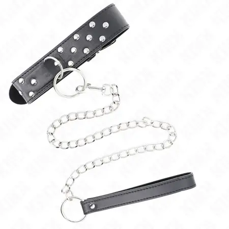 KINK Ring Rivet Podesiva kožna ogrlica 65 cm Crna 36-50 cm
