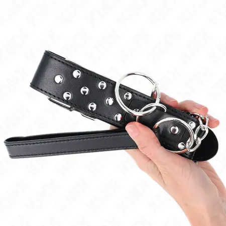 KINK Ring Rivet Podesiva kožna ogrlica 65 cm Crna 36-50 cm