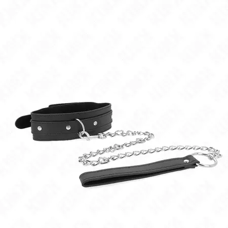 KINK Podesiva ogrlica sa povodcem 65cm - Crna, 38-49cm, Metalni ring