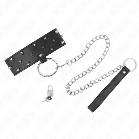 KINK Set ogrlice i povodca Model 5 Podesivi srebrni klikeri 36-43cm Crna