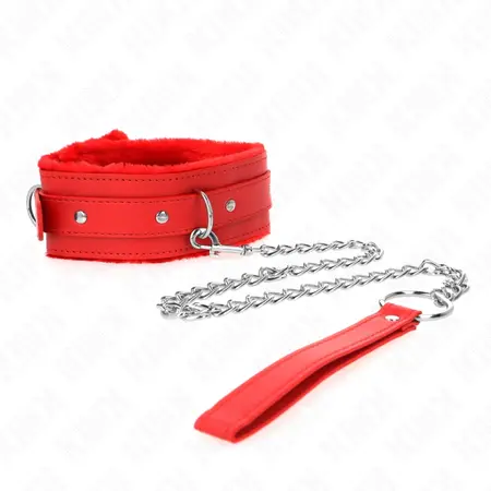 KINK Ogrlica sa povodcem Crvena 36-42 cm - Podesiva koža, povodac 65 cm