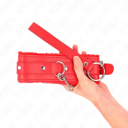KINK Ogrlica sa povodcem Crvena 36-42 cm - Podesiva koža, povodac 65 cm
