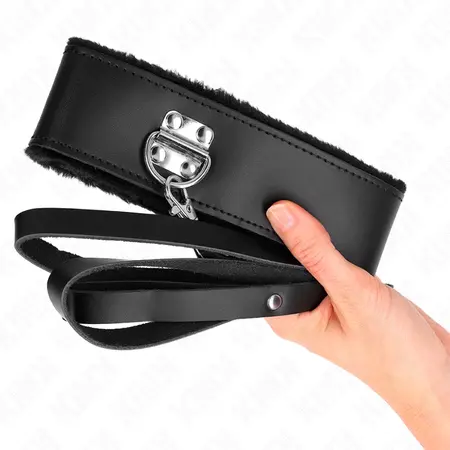 KINK Podesiva kožna ogrlica i povodac set Crna 116cm - 40-48cm prianjanje