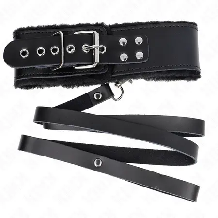 KINK Podesiva kožna ogrlica i povodac set Crna 116cm - 40-48cm prianjanje