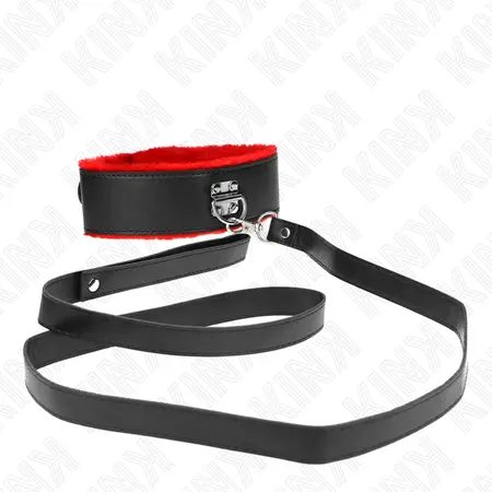 KINK Podesiva crvena kožna ogrlica i povodac set 116 cm, 40-48x6 cm