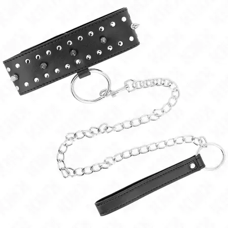 KINK Set ogrlice i povodca Model 1 Podesivi srebrni klikeri Crna 36-43cm
