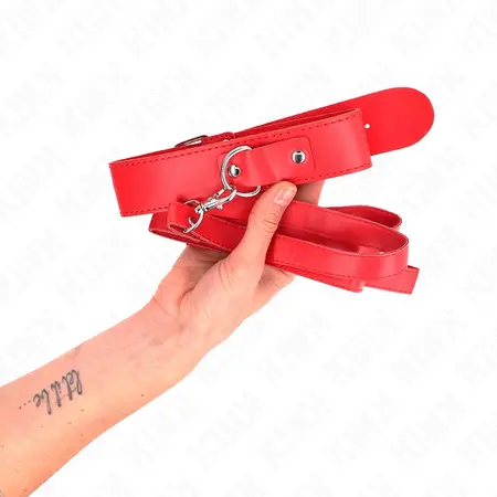 KINK Crvena podesiva ogrlica sa povodcem 116cm - Veganska koža, 32-50cm