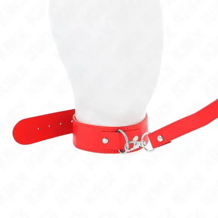 KINK Crvena podesiva ogrlica sa povodcem 116cm - Veganska koža, 32-50cm
