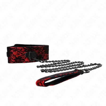 KINK Set ogrlice od prave kože sa čipkom i povodca 105 cm - Elegantna crna