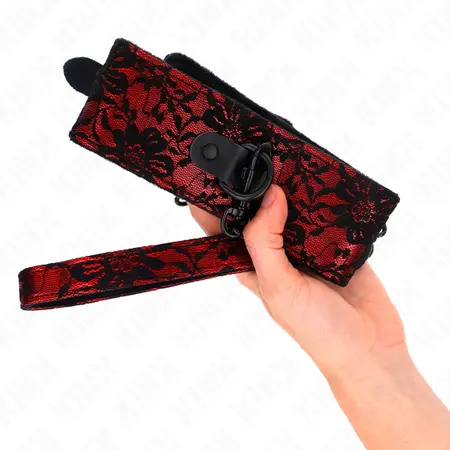 KINK Set ogrlice od prave kože sa čipkom i povodca 105 cm - Elegantna crna