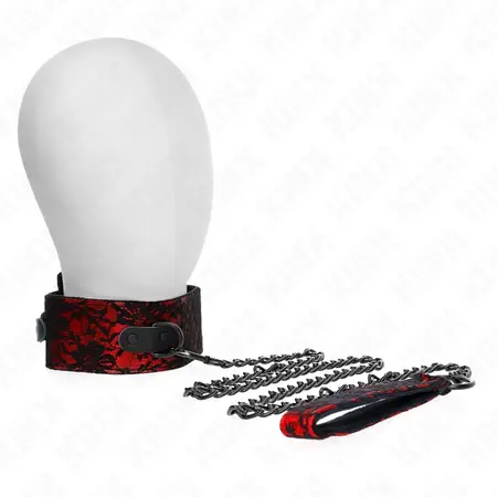 KINK Set ogrlice od prave kože sa čipkom i povodca 105 cm - Elegantna crna