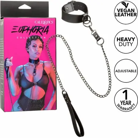 CalExotics Euphoria Podesiva ogrlica sa odvojivim metalnim lancem, Crna