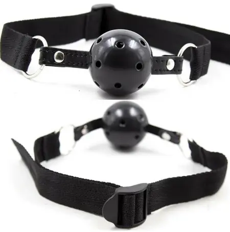 OHMAMA Black Breathable Ball Gag - Adjustable Fabric Strap, 4.5cm