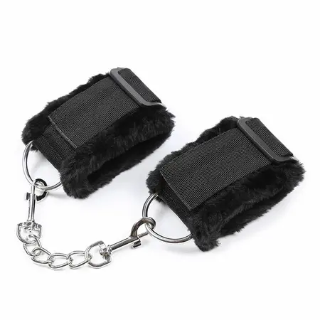 OHMAMA FETISH Adjustable Furry Lined Wrist Restraints, Black, One Size