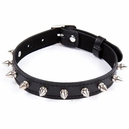 Ohmama Fetish Adjustable Punk Collar with Spikes, Black, Universal Size