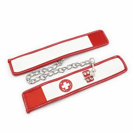 OHMAMA Fetish Mini Set 3-dela Medicinska sestra - Lisice i maska set, PVC, Bela/Crvena