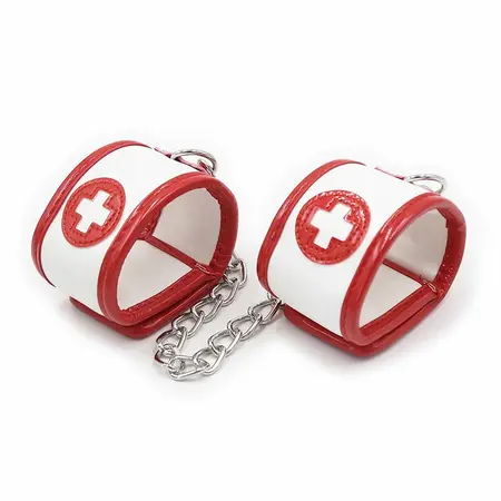 OHMAMA Fetish Mini Set 3-dela Medicinska sestra - Lisice i maska set, PVC, Bela/Crvena