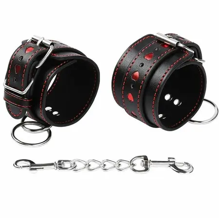 OHMAMA Heart-Detail Adjustable Faux Leather Handcuffs, Universal Size