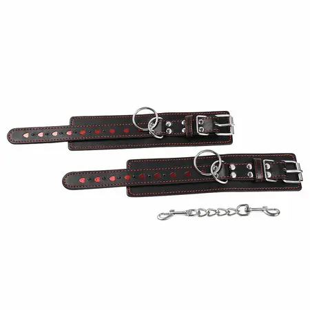 OHMAMA Heart-Detail Adjustable Faux Leather Handcuffs, Universal Size