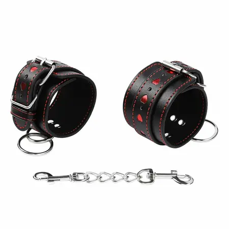 OHMAMA Heart-Detail Adjustable Faux Leather Handcuffs, Universal Size