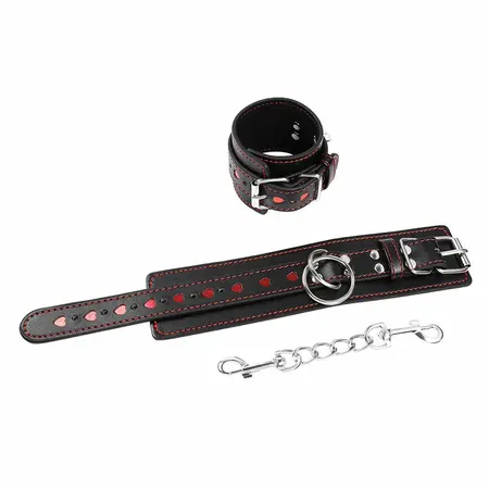 OHMAMA Heart-Detail Adjustable Faux Leather Handcuffs, Universal Size