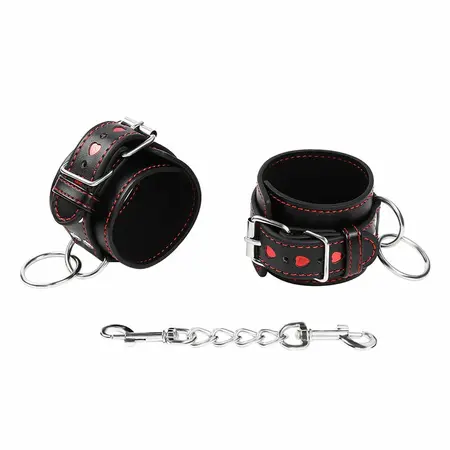 OHMAMA Heart-Detail Adjustable Faux Leather Handcuffs, Universal Size