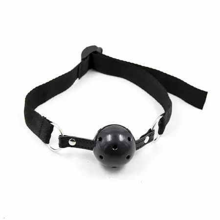 OHMAMA Adjustable Nylon Strip Gag with PVC Ball 4.5cm - Black