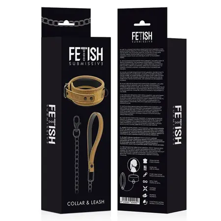 Fetish Submissive Origen Neoprenska ogrlica sa metalnim lancem, veganska koža
