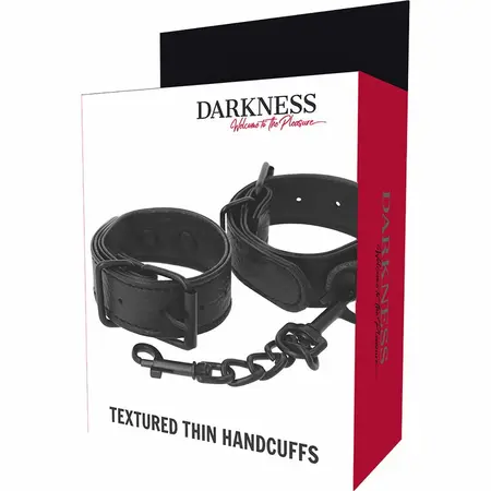 Darkness Široke Tanke Podesive Lisice Crne Teksturirane PU Kože
