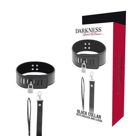 Darkness Collar Model 8435565912031 with Padlock & Vegan Leather Chain
