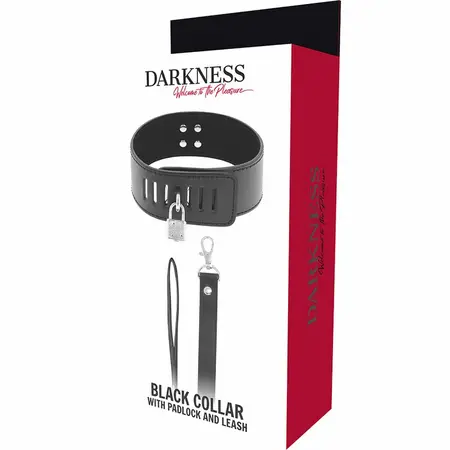 Darkness Collar Model 8435565912031 with Padlock & Vegan Leather Chain